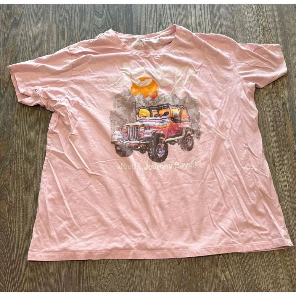 Jeep Journey Beyond Graphic Print T-Shirt Short Sleeve Crew Neck Pink Size XL